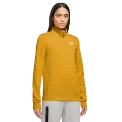 Women's Nike Sportswear Club Fleece Quarter-Zip Sweatshirt -Nike Clothing store 5583716 Yellow Ochre