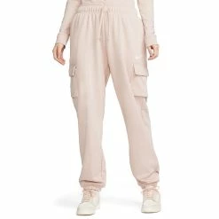 Women's Nike Sportswear Club Fleece Midrise Cargo Pants -Nike Clothing store 5583798 Pink Oxford