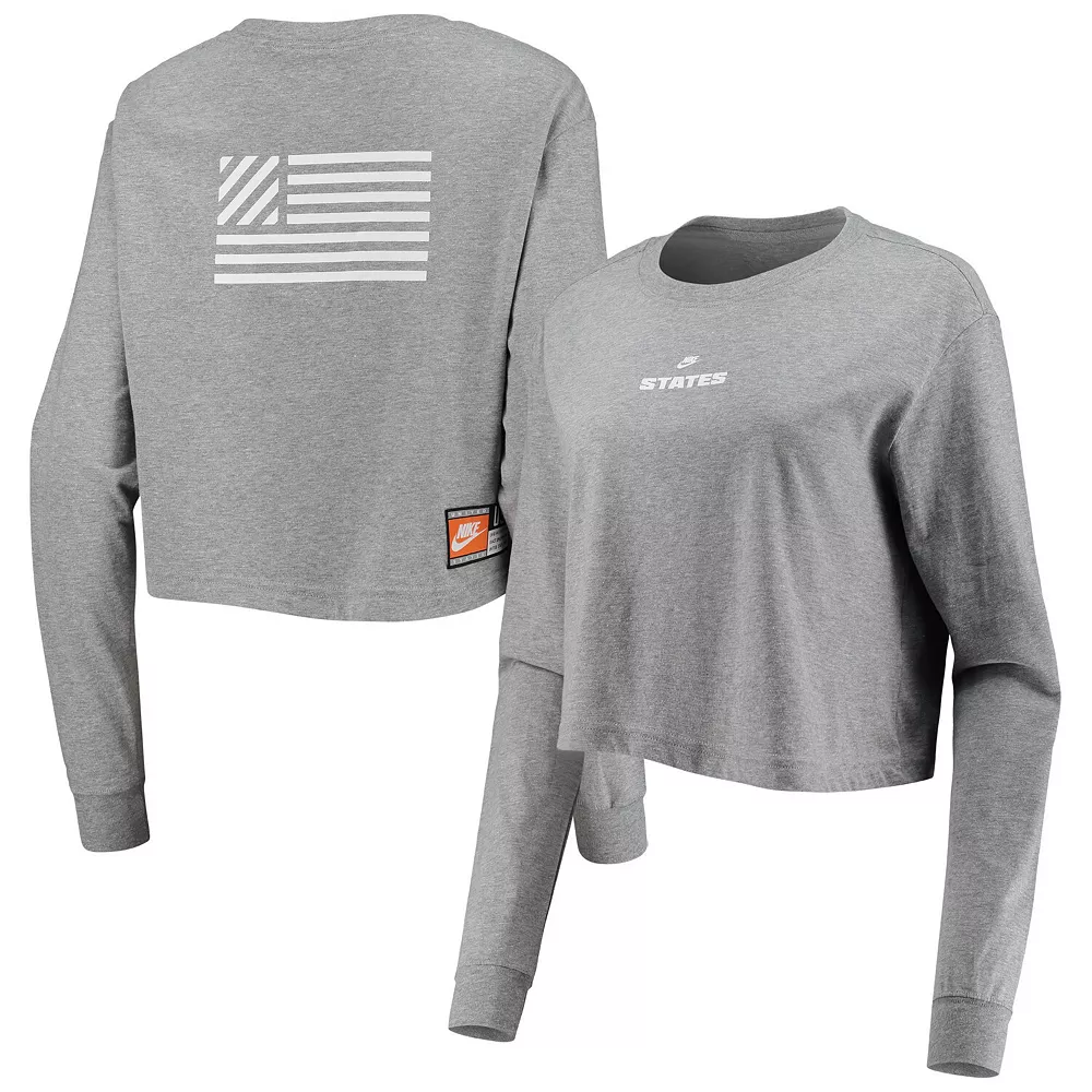 Women's Nike Black/Gray USWNT Travel Long Sleeve Crop Top 2 Women's Nike Black/Gray USWNT Travel Long Sleeve Crop Top - Image 2