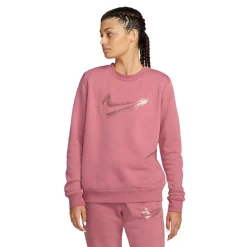 Women's Nike Sportswear Club Fleece Logo Crewneck Sweatshirt -Nike Clothing store 5675729 Desert Berry