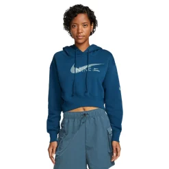 Women's Nike Sportswear Swoosh Fleece Crop Hoodie -Nike Clothing store 5675783 Valerian Blue