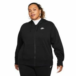 Plus Size Nike Sportswear Club Fleece Full-Zip Hoodie -Nike Clothing store 5678283 Black