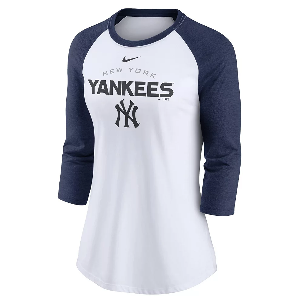 Women's Nike White/Navy New York Yankees Modern Baseball Arch Tri-Blend Raglan Three-Quarter Sleeve T-Shirt 3 Women's Nike White/Navy New York Yankees Modern Baseball Arch Tri-Blend Raglan Three-Quarter Sleeve T-Shirt - Image 3