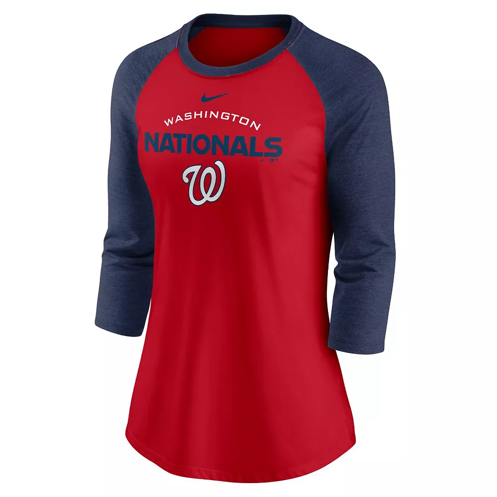 Women's Nike Red/Navy Washington Nationals Modern Baseball Arch Tri-Blend Raglan 3/4-Sleeve T-Shirt 2 Women's Nike Red/Navy Washington Nationals Modern Baseball Arch Tri-Blend Raglan 3/4-Sleeve T-Shirt - Image 2