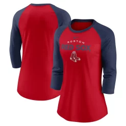 Women's Nike Red/Navy Boston Red Sox Modern Baseball Arch Tri-Blend Raglan Three-Quarter Sleeve T-Shirt