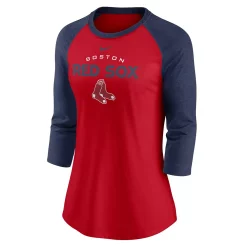 Women's Nike Red/Navy Boston Red Sox Modern Baseball Arch Tri-Blend Raglan Three-Quarter Sleeve T-Shirt -Nike Clothing store 5680230 ALT2