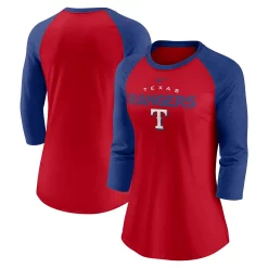 Women's Nike Red/Royal Texas Rangers Modern Baseball Arch Tri-Blend Raglan 3/4-Sleeve T-Shirt