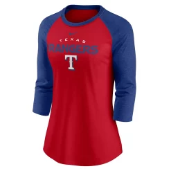 Women's Nike Red/Royal Texas Rangers Modern Baseball Arch Tri-Blend Raglan 3/4-Sleeve T-Shirt -Nike Clothing store 5680468 ALT2