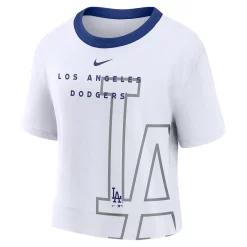 Women's Nike White/Royal Los Angeles Dodgers Team First High Hip Boxy T-Shirt -Nike Clothing store 5680633 ALT2