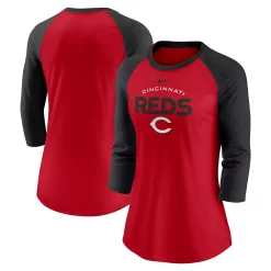 Women's Nike Red/Black Cincinnati Reds Modern Baseball Arch Tri-Blend Raglan Three-Quarter Sleeve T-Shirt
