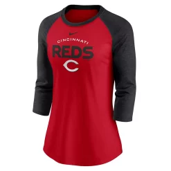Women's Nike Red/Black Cincinnati Reds Modern Baseball Arch Tri-Blend Raglan Three-Quarter Sleeve T-Shirt -Nike Clothing store 5680934 ALT2