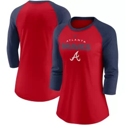 Women's Nike Red/Navy Atlanta Braves Modern Baseball Arch Tri-Blend Raglan 3/4-Sleeve T-Shirt