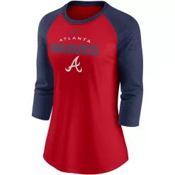 Women's Nike Red/Navy Atlanta Braves Modern Baseball Arch Tri-Blend Raglan 3/4-Sleeve T-Shirt -Nike Clothing store 5680968 ALT2