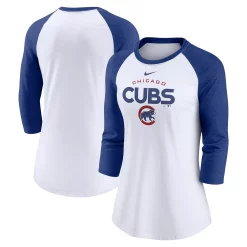 Women's Nike White/Royal Chicago Cubs Modern Baseball Arch Tri-Blend Raglan 3/4-Sleeve T-Shirt