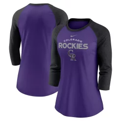 Women's Nike Purple/Black Colorado Rockies Modern Baseball Arch Tri-Blend Raglan 3/4-Sleeve T-Shirt