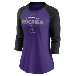 Women's Nike Purple/Black Colorado Rockies Modern Baseball Arch Tri-Blend Raglan 3/4-Sleeve T-Shirt -Nike Clothing store 5683555 ALT2