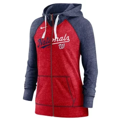 Women's Nike Red/Navy Washington Nationals Split Wordmark Gym Vintage Raglan Full-Zip Hoodie -Nike Clothing store 5694162 ALT2