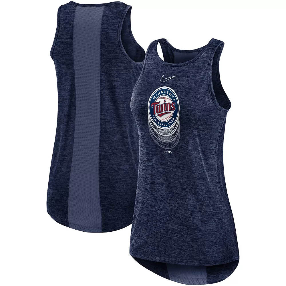Women's Nike Navy Minnesota Twins Logo Fade High Neck Performance Tank Top 1 Women's Nike Navy Minnesota Twins Logo Fade High Neck Performance Tank Top