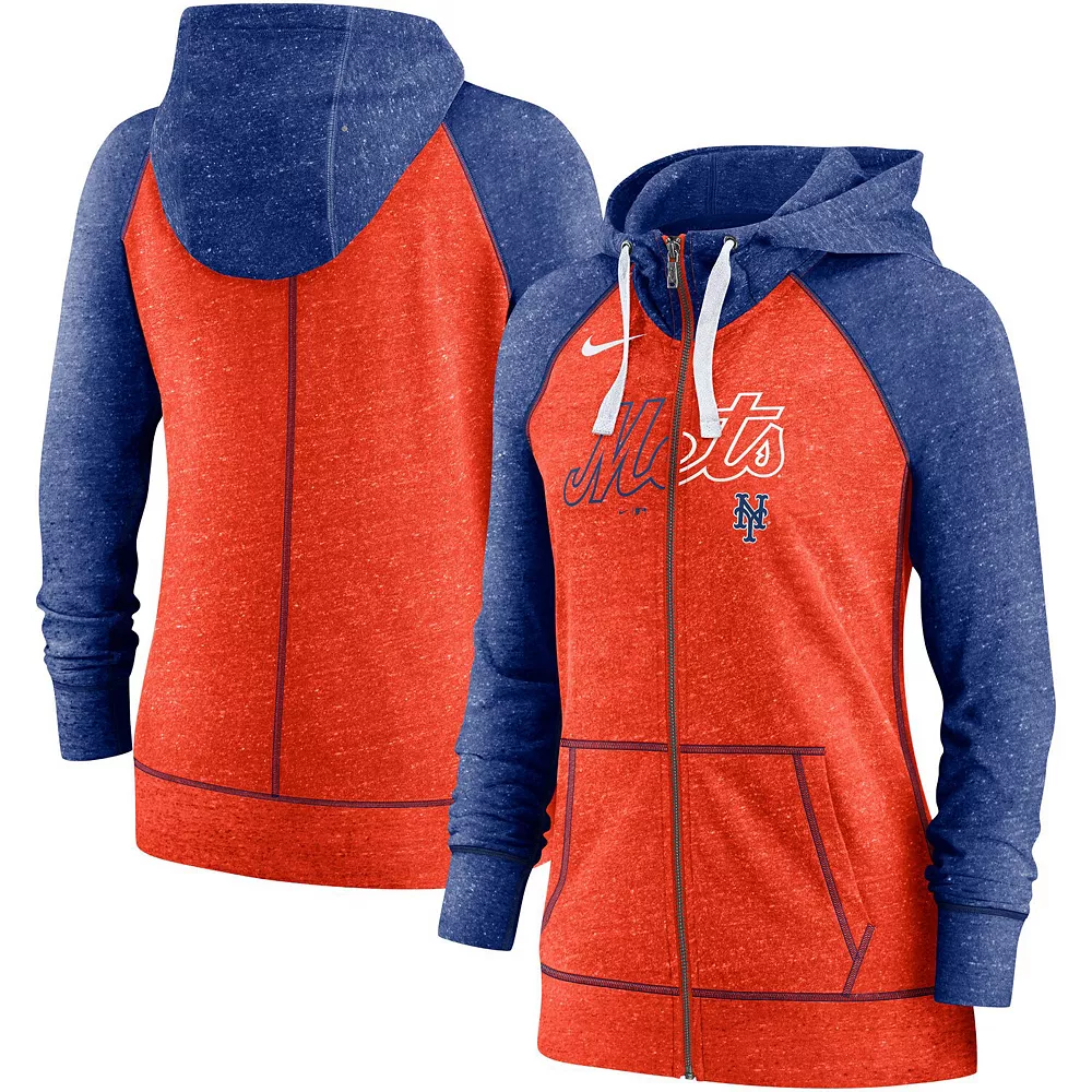 Women's Nike Orange/Royal New York Mets Split Wordmark Gym Vintage Raglan Full-Zip Hoodie 2 Women's Nike Orange/Royal New York Mets Split Wordmark Gym Vintage Raglan Full-Zip Hoodie - Image 2