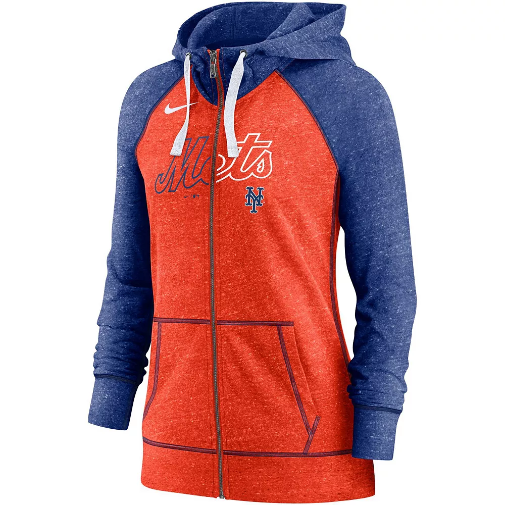 Women's Nike Orange/Royal New York Mets Split Wordmark Gym Vintage Raglan Full-Zip Hoodie 3 Women's Nike Orange/Royal New York Mets Split Wordmark Gym Vintage Raglan Full-Zip Hoodie - Image 3