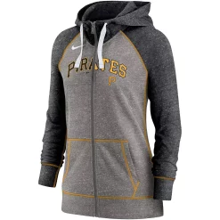 Women's Nike Heathered Charcoal/Black Pittsburgh Pirates Split Wordmark Gym Vintage Raglan Full-Zip Hoodie -Nike Clothing store 5694736 ALT2