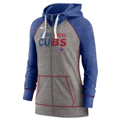 Women's Nike Heathered Charcoal/Royal Chicago Cubs Split Wordmark Gym Vintage Raglan Full-Zip Hoodie -Nike Clothing store 5694926 ALT2
