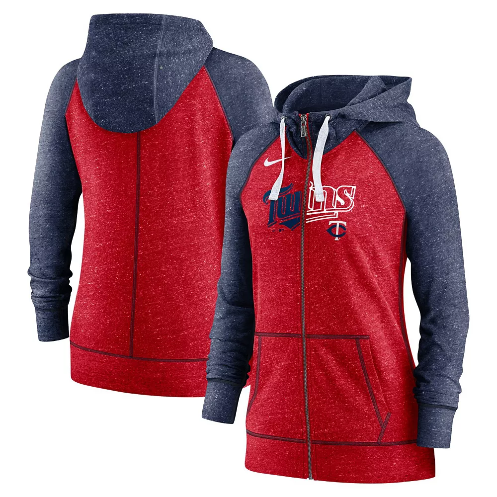 Women's Nike Red/Navy Minnesota Twins Split Wordmark Gym Vintage Raglan Full-Zip Hoodie 2 Women's Nike Red/Navy Minnesota Twins Split Wordmark Gym Vintage Raglan Full-Zip Hoodie - Image 2
