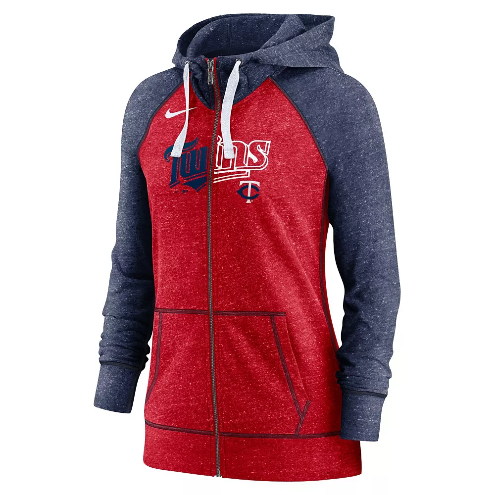Women's Nike Red/Navy Minnesota Twins Split Wordmark Gym Vintage Raglan Full-Zip Hoodie 3 Women's Nike Red/Navy Minnesota Twins Split Wordmark Gym Vintage Raglan Full-Zip Hoodie - Image 3