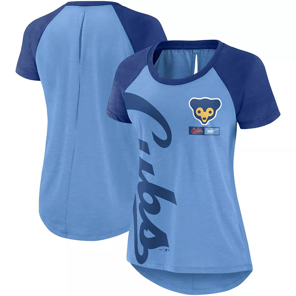 Women's Nike Light Blue/Heathered Royal Chicago Cubs 1978 Cooperstown Collection Rewind Raglan T-Shirt 2 Women's Nike Light Blue/Heathered Royal Chicago Cubs 1978 Cooperstown Collection Rewind Raglan T-Shirt - Image 2