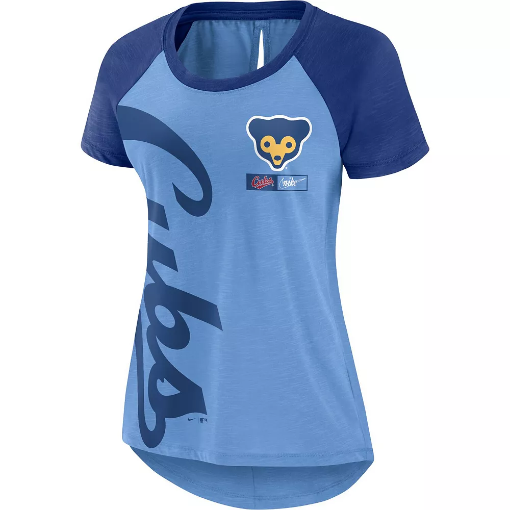 Women's Nike Light Blue/Heathered Royal Chicago Cubs 1978 Cooperstown Collection Rewind Raglan T-Shirt 3 Women's Nike Light Blue/Heathered Royal Chicago Cubs 1978 Cooperstown Collection Rewind Raglan T-Shirt - Image 3