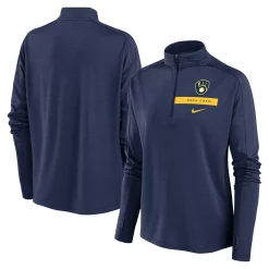 Women's Nike Navy Milwaukee Brewers Primetime Local Touch Pacer Quarter-Zip Top