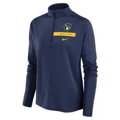 Women's Nike Navy Milwaukee Brewers Primetime Local Touch Pacer Quarter-Zip Top -Nike Clothing store 5695264 ALT2
