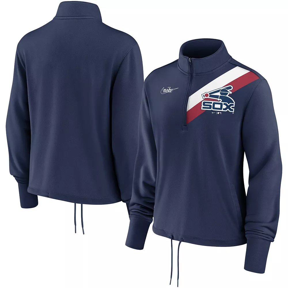Women's Nike Navy Chicago White Sox 1981-85 Cooperstown Collection Rewind Stripe Performance Half-Zip Pullover 1 Women's Nike Navy Chicago White Sox 1981-85 Cooperstown Collection Rewind Stripe Performance Half-Zip Pullover
