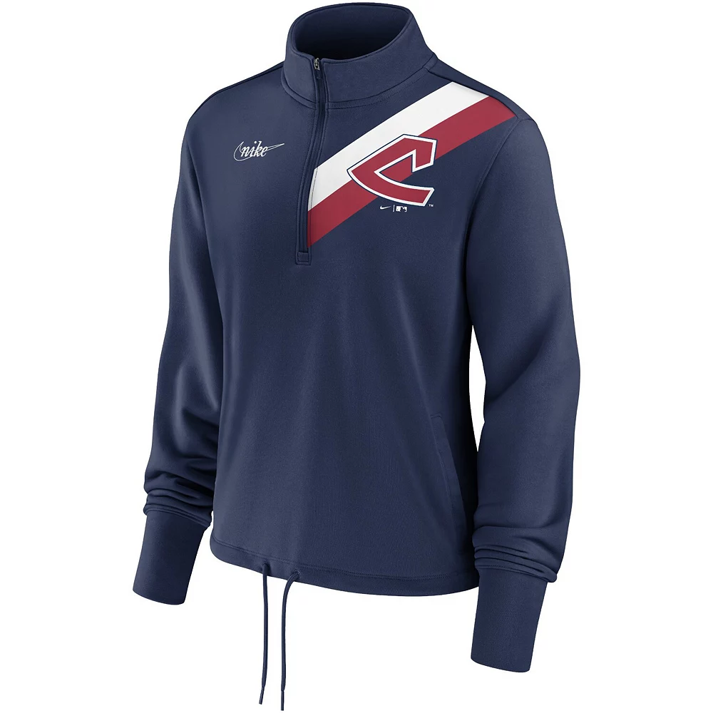 Women's Nike Navy Cleveland Indians 1973-77 Cooperstown Collection Rewind Stripe Performance Half-Zip Pullover 2 Women's Nike Navy Cleveland Indians 1973-77 Cooperstown Collection Rewind Stripe Performance Half-Zip Pullover - Image 2