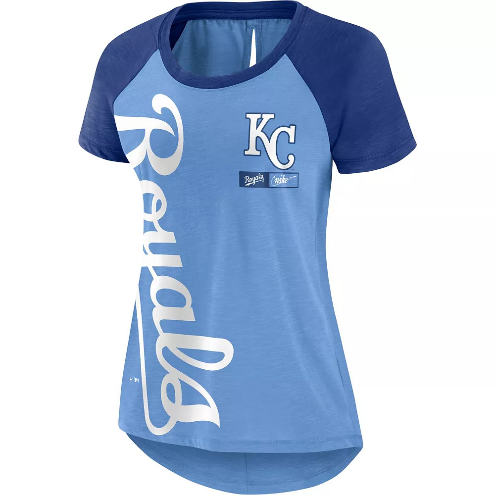 Women's Nike Light Blue/Heathered Royal Kansas City Royals Cooperstown Collection Rewind Raglan T-Shirt 3 Women's Nike Light Blue/Heathered Royal Kansas City Royals Cooperstown Collection Rewind Raglan T-Shirt - Image 3