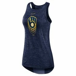 Women's Nike Navy Milwaukee Brewers Logo Fade High Neck Performance Tank Top -Nike Clothing store 5705109 ALT2