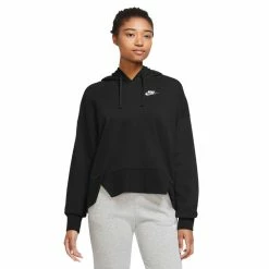 Women's Nike Sportswear Club Fleece Oversized Hoodie -Nike Clothing store 5710431 Black White