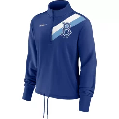 Women's Nike Royal Brooklyn Dodgers Cooperstown Collection Rewind Stripe Performance Half-Zip Pullover -Nike Clothing store 5727431 ALT2