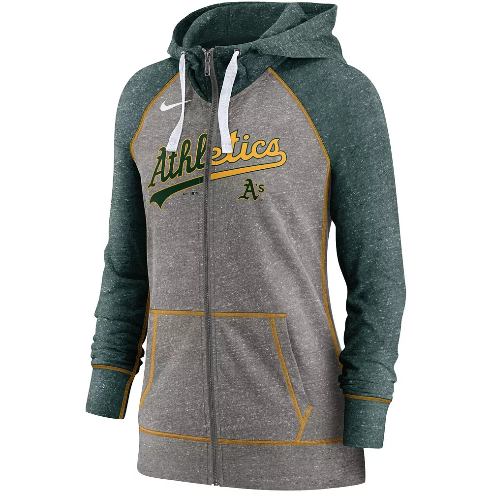 Women's Nike Heathered Charcoal/Heathered Green Oakland Athletics Split Wordmark Gym Vintage Raglan Full-Zip Hoodie 3 Women's Nike Heathered Charcoal/Heathered Green Oakland Athletics Split Wordmark Gym Vintage Raglan Full-Zip Hoodie - Image 3