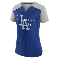 Women's Nike Silver/Royal Los Angeles Dodgers Slub Performance V-Neck Boxy T-Shirt -Nike Clothing store 5728909 ALT2