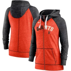 Women's Nike Heathered Orange/Heathered Black San Francisco Giants Split Wordmark Gym Vintage Raglan Slub Full-Zip Hoodie