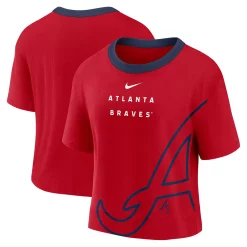 Women's Nike Red/Navy Atlanta Braves Team First High Hip Boxy T-Shirt