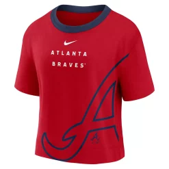 Women's Nike Red/Navy Atlanta Braves Team First High Hip Boxy T-Shirt -Nike Clothing store 5730472 ALT2