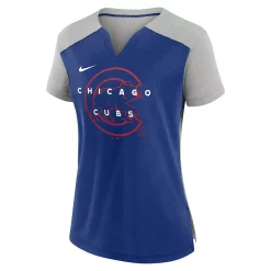 Women's Nike Silver/Royal Chicago Cubs Slub Performance V-Neck Boxy T-Shirt -Nike Clothing store 5730718 ALT2