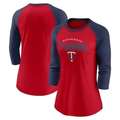 Women's Nike Red/Navy Minnesota Twins Modern Baseball Arch Tri-Blend Raglan Three-Quarter Sleeve T-Shirt