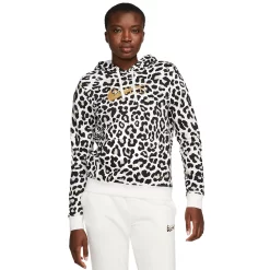 Women's Nike Sportswear Club Leopard Print Hoodie -Nike Clothing store 5788966 Sail