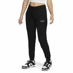 Women's Nike Sportswear Club Fleece Leopard-Print Logo Pants -Nike Clothing store 5788967 Black