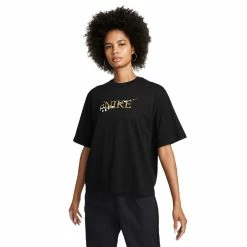 Women's Nike Sportwear Leopard Print Logo Boxy Tee -Nike Clothing store 5788971 Black