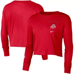 Women's Nike Scarlet Ohio State Buckeyes 2-Hit Cropped Long Sleeve T-Shirt