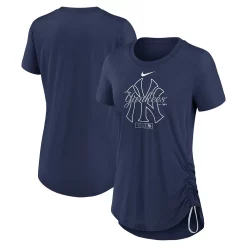 Women's Nike Navy New York Yankees Side Cinch Fashion Tri-Blend Performance T-Shirt